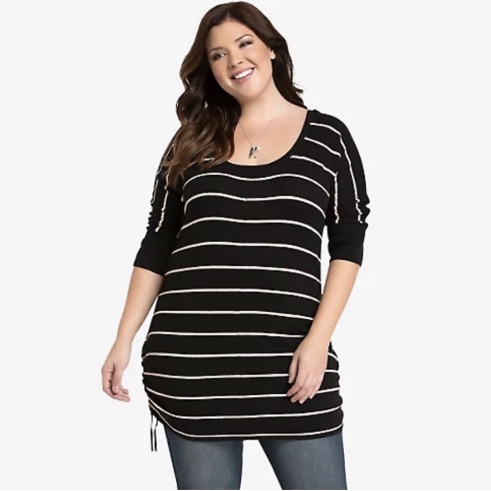Torrid Black and pink Striped Sweater tunic  side cinch 3/4 sleeves NWT Sz‎ 1X